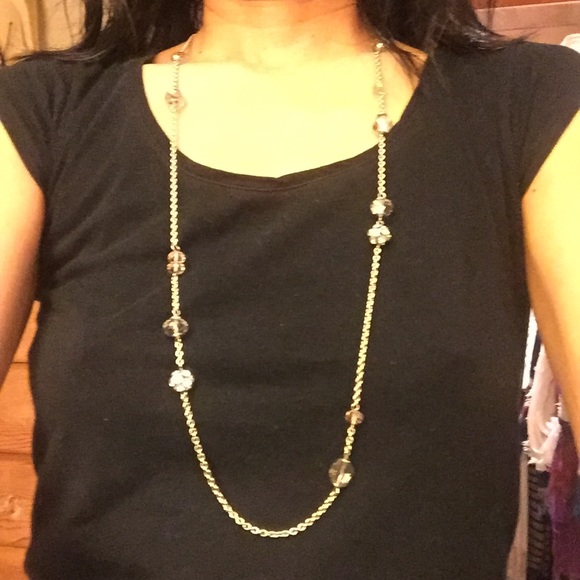 Long silver necklace with crystal beads - Picture 2 of 3